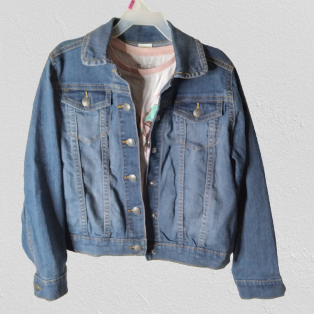 #186 Girls Crazy 8 Blue Demin Button Pocket Jean Jacket - Picture 3 of 16